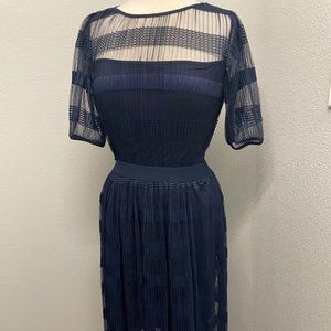 ECI New York navy blue lace mesh dress 2